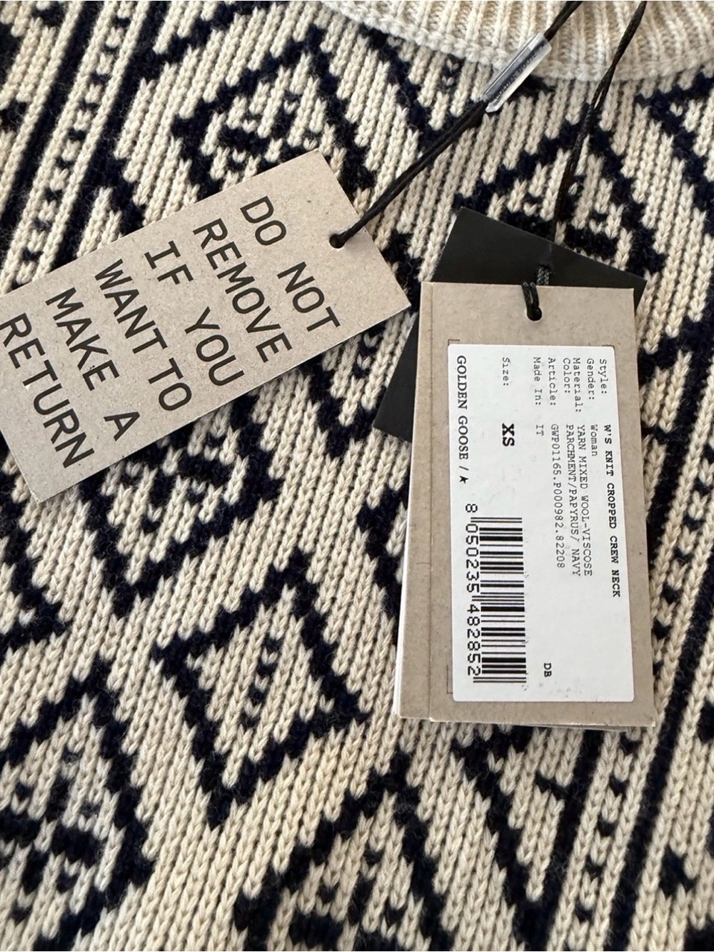 Golden Goose Cream & Black Geometric Crewneck Sweater - Picture 2 of 7